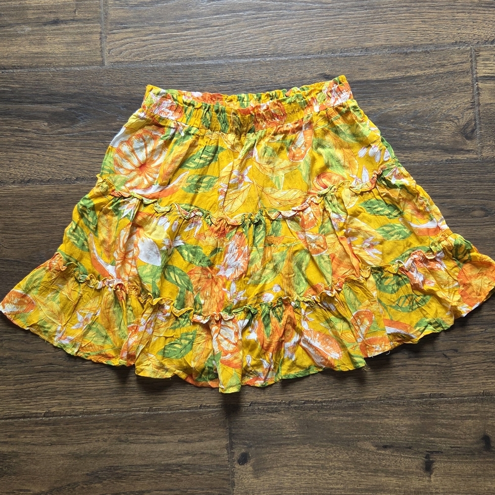 RACHEL Rachel Roy Yellow and Orange Floral Fluncy Mini Skirt Sz Large